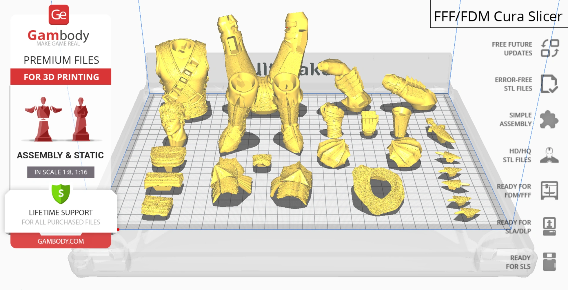 3D-printable parts layout for "Black Swordsman Guts" character model.