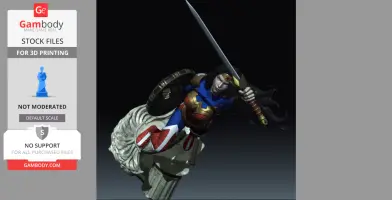 A dynamic figure of a warrior woman in armor, wielding a sword and shield, standing on a stone pedestal.