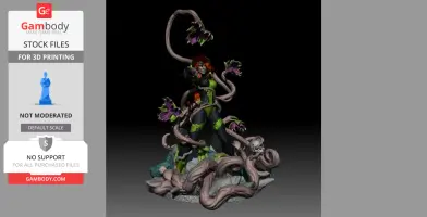 A 3D model of a woman entangled with vines and flowers, standing over a partially visible figure.