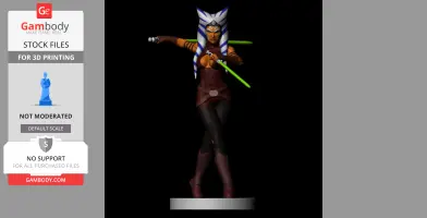 Ahsoka Tano 3D model with dual lightsabers in action pose for 3D printing.