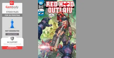 A muscular character in red hood armor stands with a weapon, surrounded by cityscape and reaching hands.