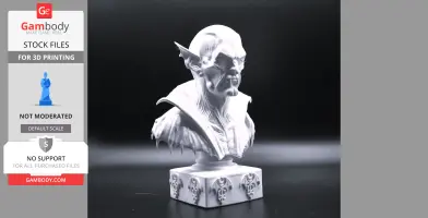 A detailed bust of a Nosferatu-style vampire with pointed ears and a high-collared cloak, on a decorated base.