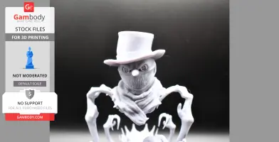 A spooky snowman-like figure with a top hat and scarf, featuring skeletal arms and a menacing expression.