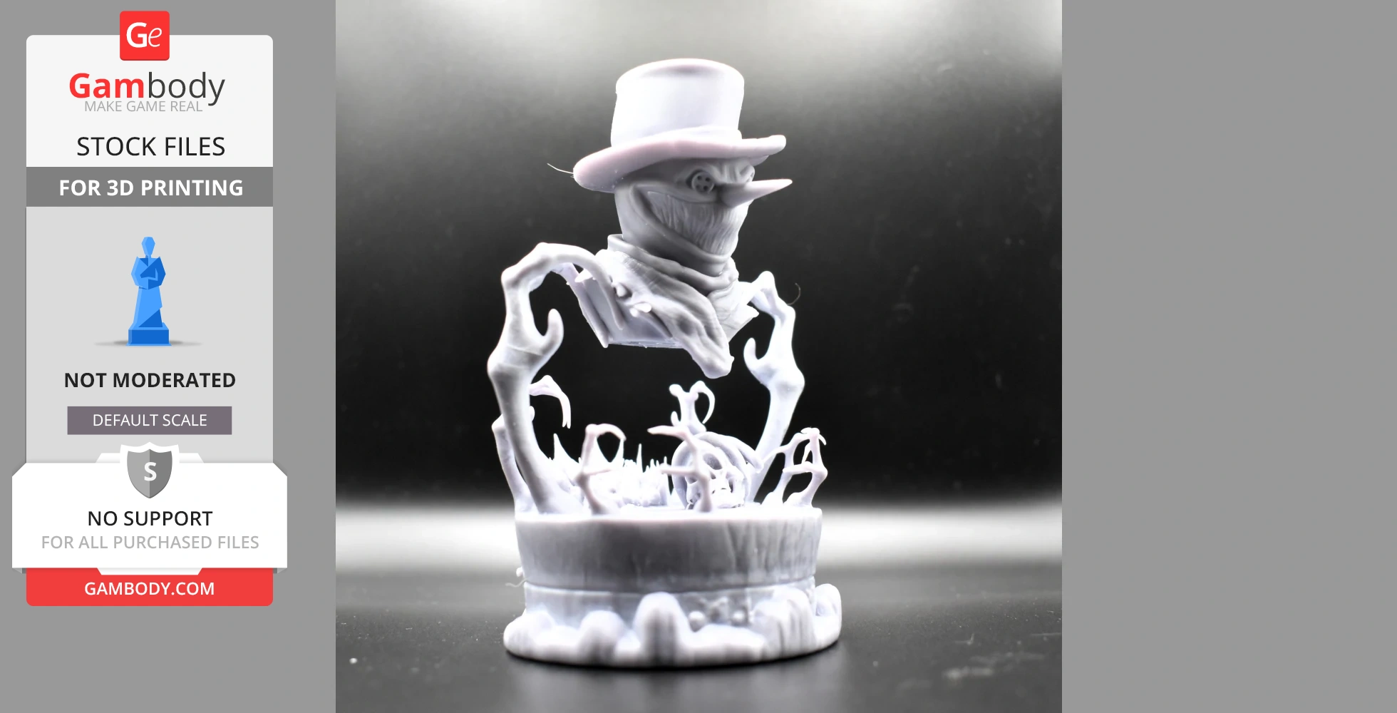 A spooky snowman figure with a top hat and eerie, twisted limbs emerging from a base.
