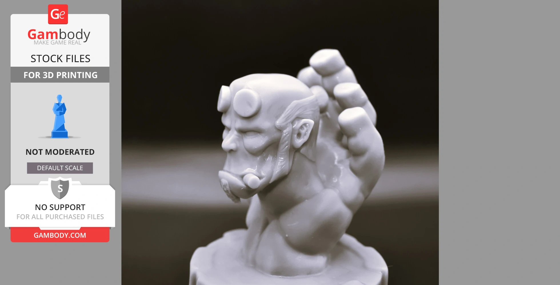 A 3D model of a muscular figure with horns and a large fist, designed for 3D printing.