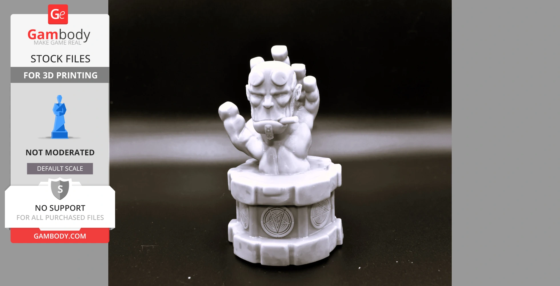 A 3D model of Hellboy's Right Hand of Doom, featuring a detailed fist atop a decorated pedestal.