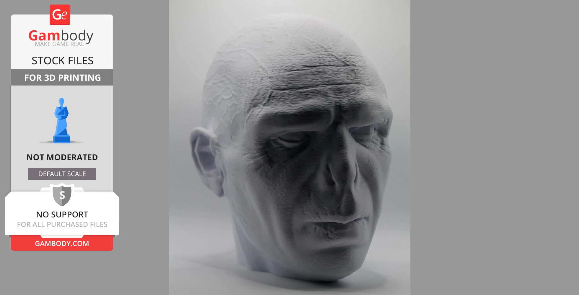 Detailed 3D headsculpt with smooth features and prominent ridges, designed for 3D printing.