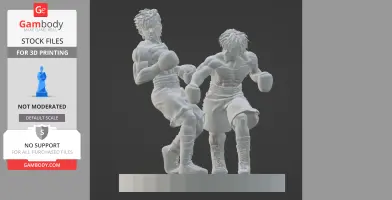 Two dynamic boxers in action, wearing gloves and shorts, captured mid-fight in detailed 3D model.