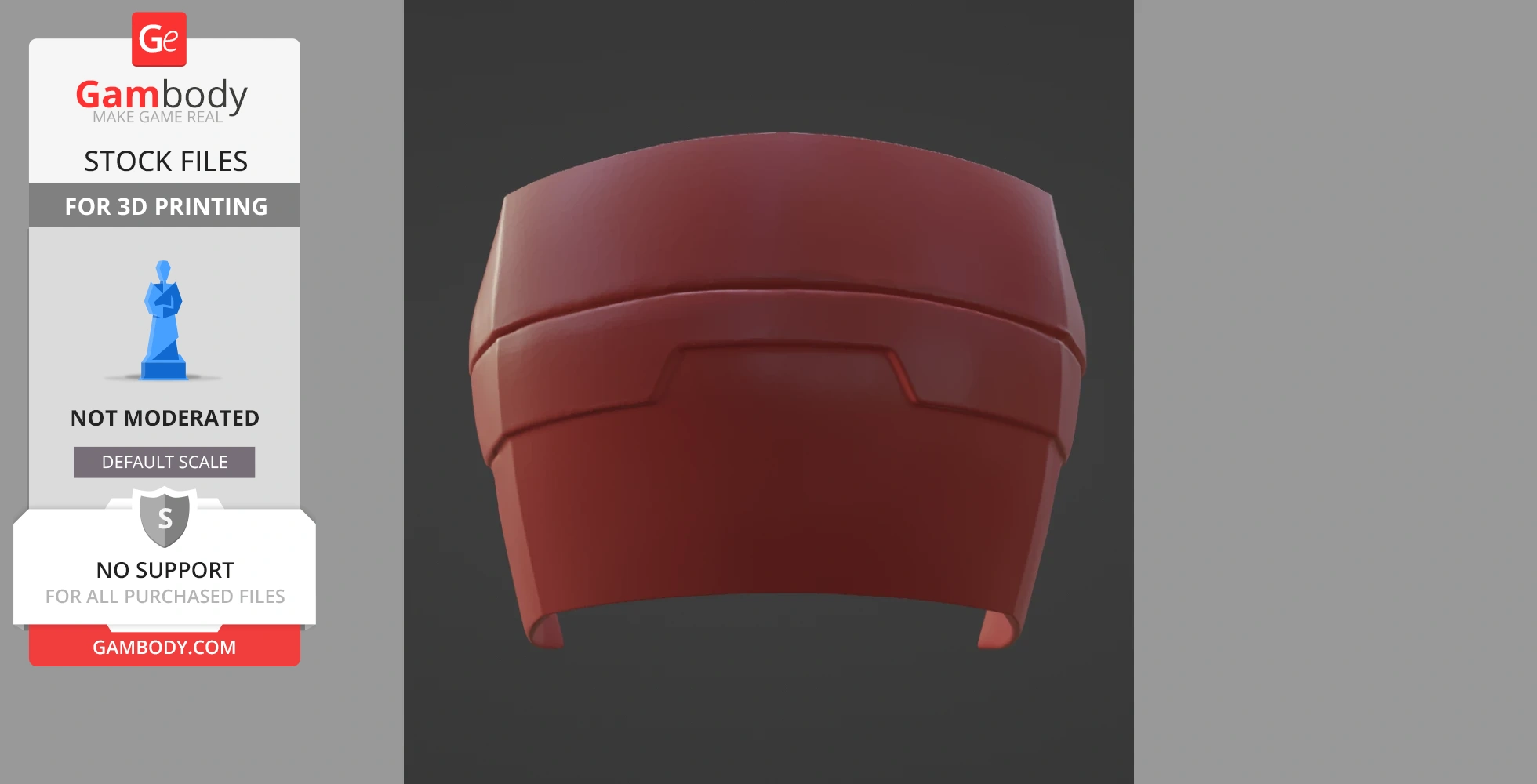 Red Ironman helmet 3D model for printing, designed with magnet fittings, displayed on Gambody.com.