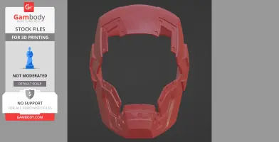 Red 3D model of Iron Man helmet for printing with magnet placeholders, front view.