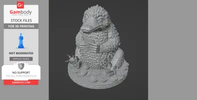 3D model of a Niffler holding coins, standing on a pile of coins, designed for 3D printing.