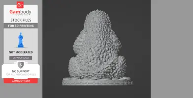 A detailed 3D model of a Niffler, coated with textured bumps, sitting on a circular base.