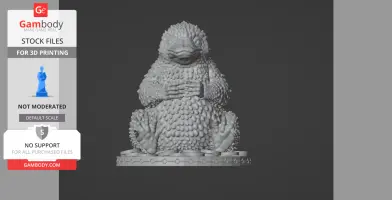 3D model of a textured, sitting creature with a pouch, resembling a mythical animal, on a circular base.