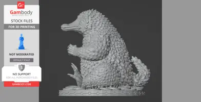 3D model of a textured, spiky creature sitting upright, featuring a long snout and curled tail on a round base.