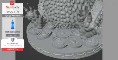 A detailed 3D model of a creature's feet on a coin-covered base, designed for 3D printing.