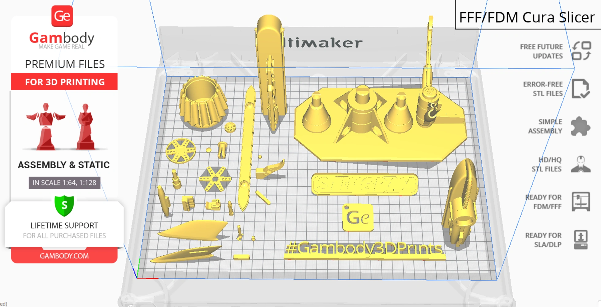 3D model of Stingray components arranged on a print bed, ready for 3D printing.