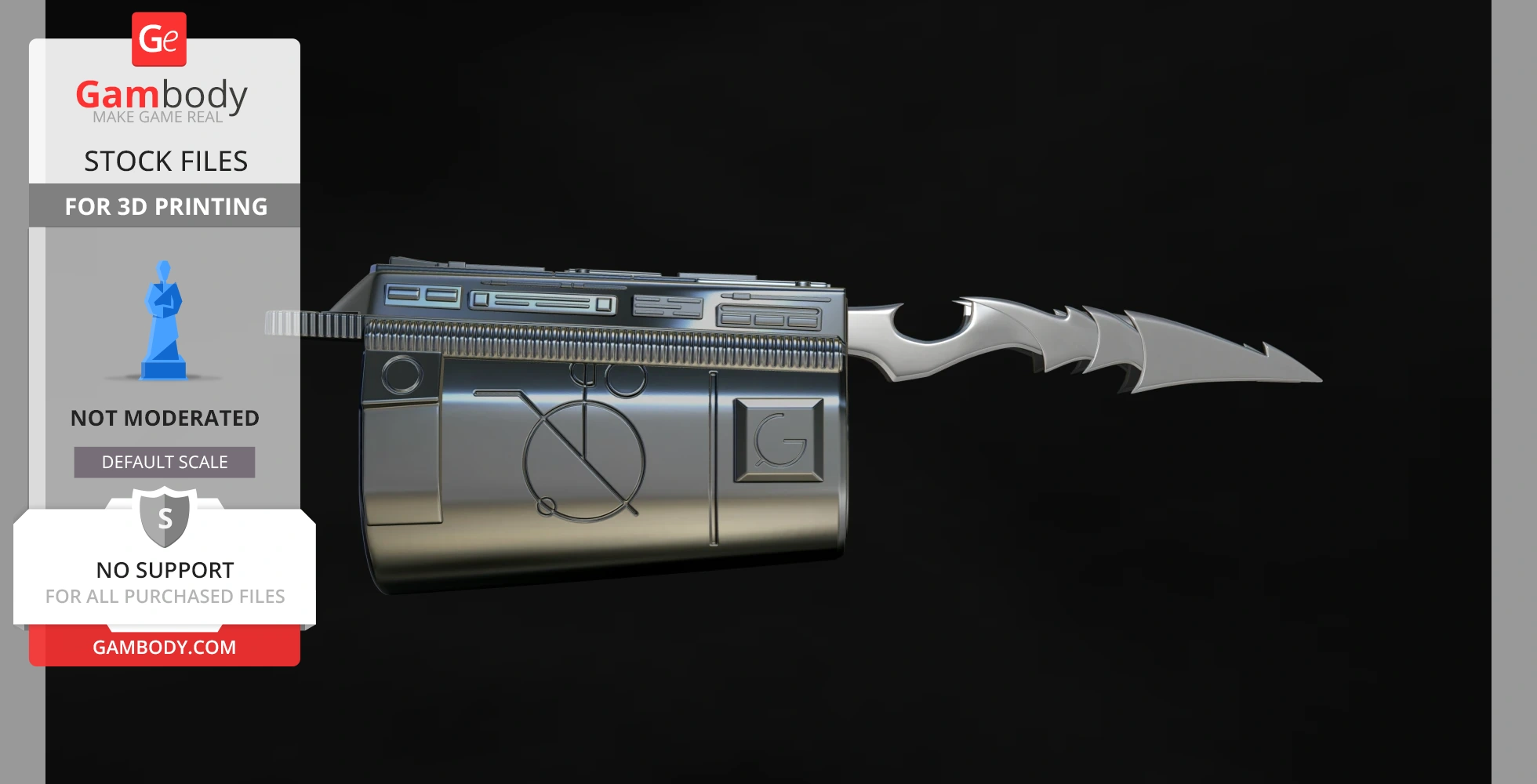 Detailed 3D model of a Predator right forearm gauntlet with intricate blade and panel designs.