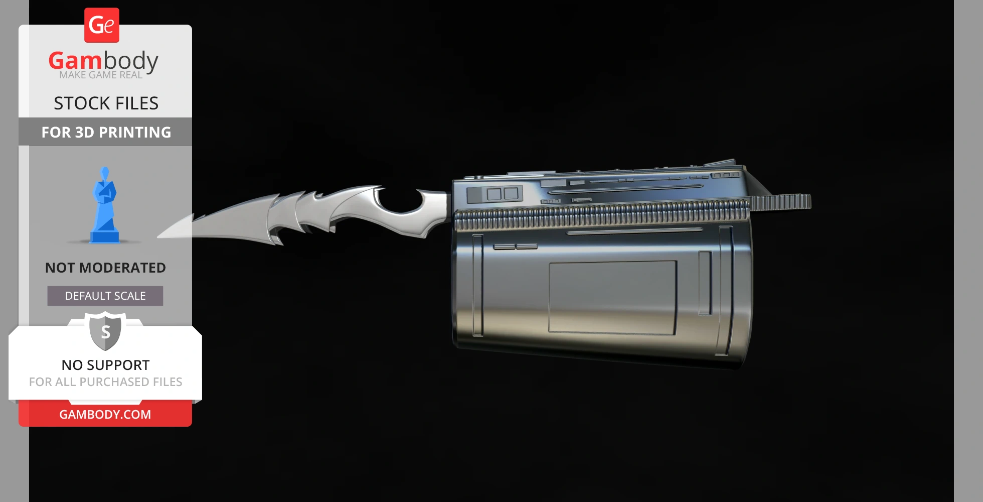 3D model of a Predator-themed forearm gauntlet with retractable blade, for 3D printing.