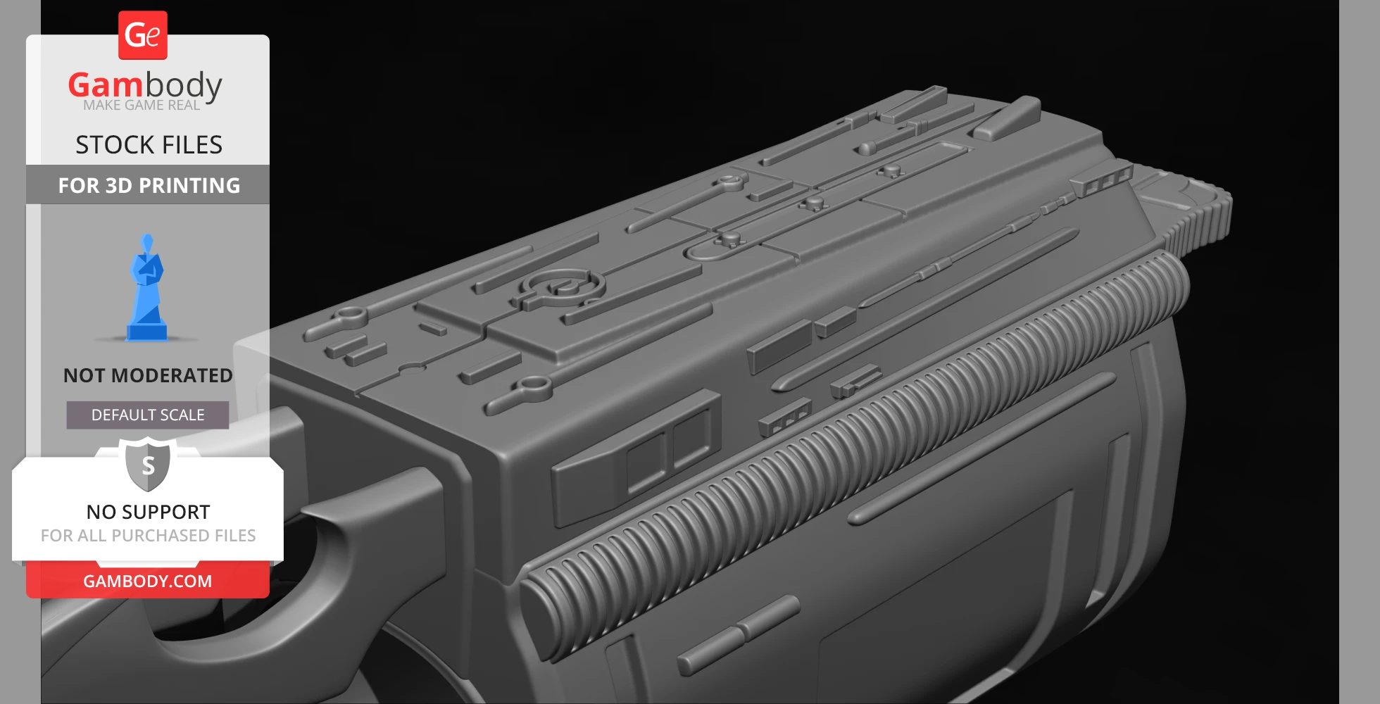 A detailed 3D model of a Predator forearm gauntlet for printing, featuring intricate designs and surface details.