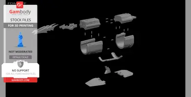 Exploded view of Predator gauntlet forearm 3D model showing individual components for assembly.