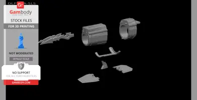 3D model parts of a Predator gauntlet forearm, shown disassembled for printing.