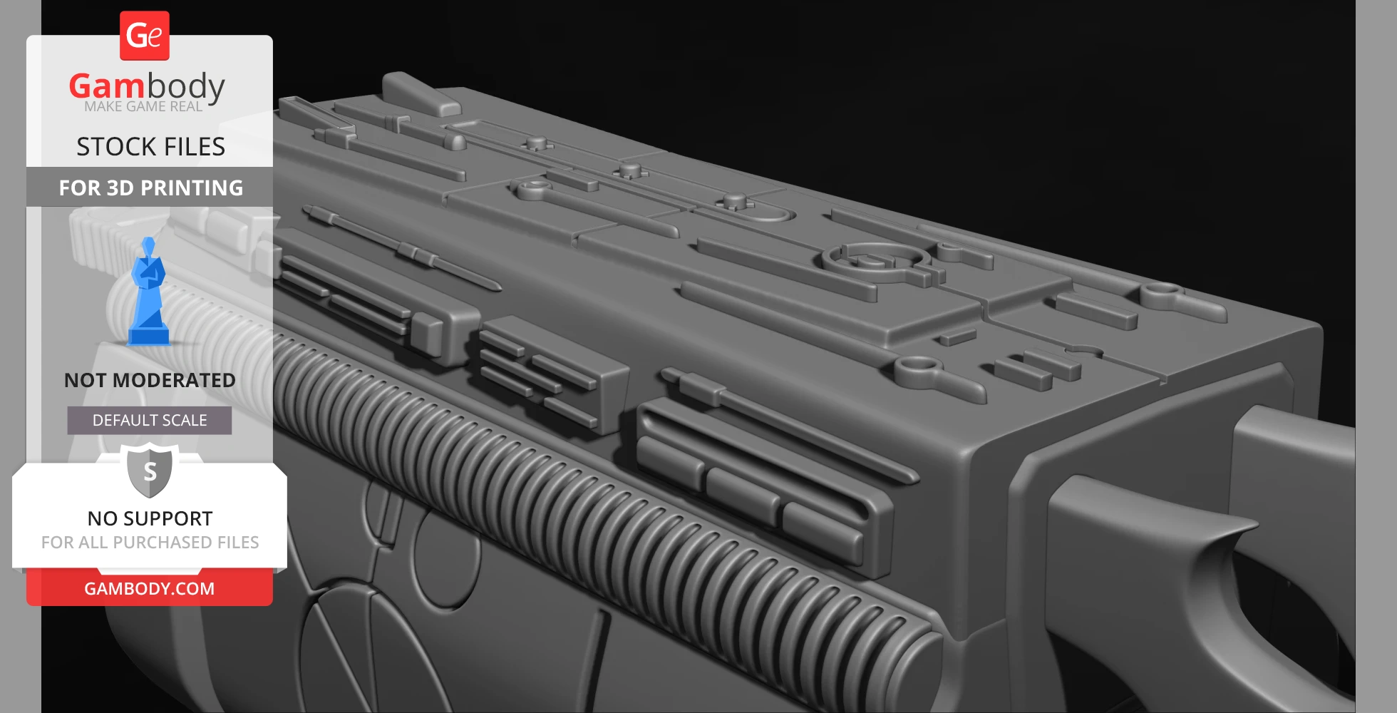 Detailed 3D model of a sci-fi gauntlet forearm with intricate geometric patterns.