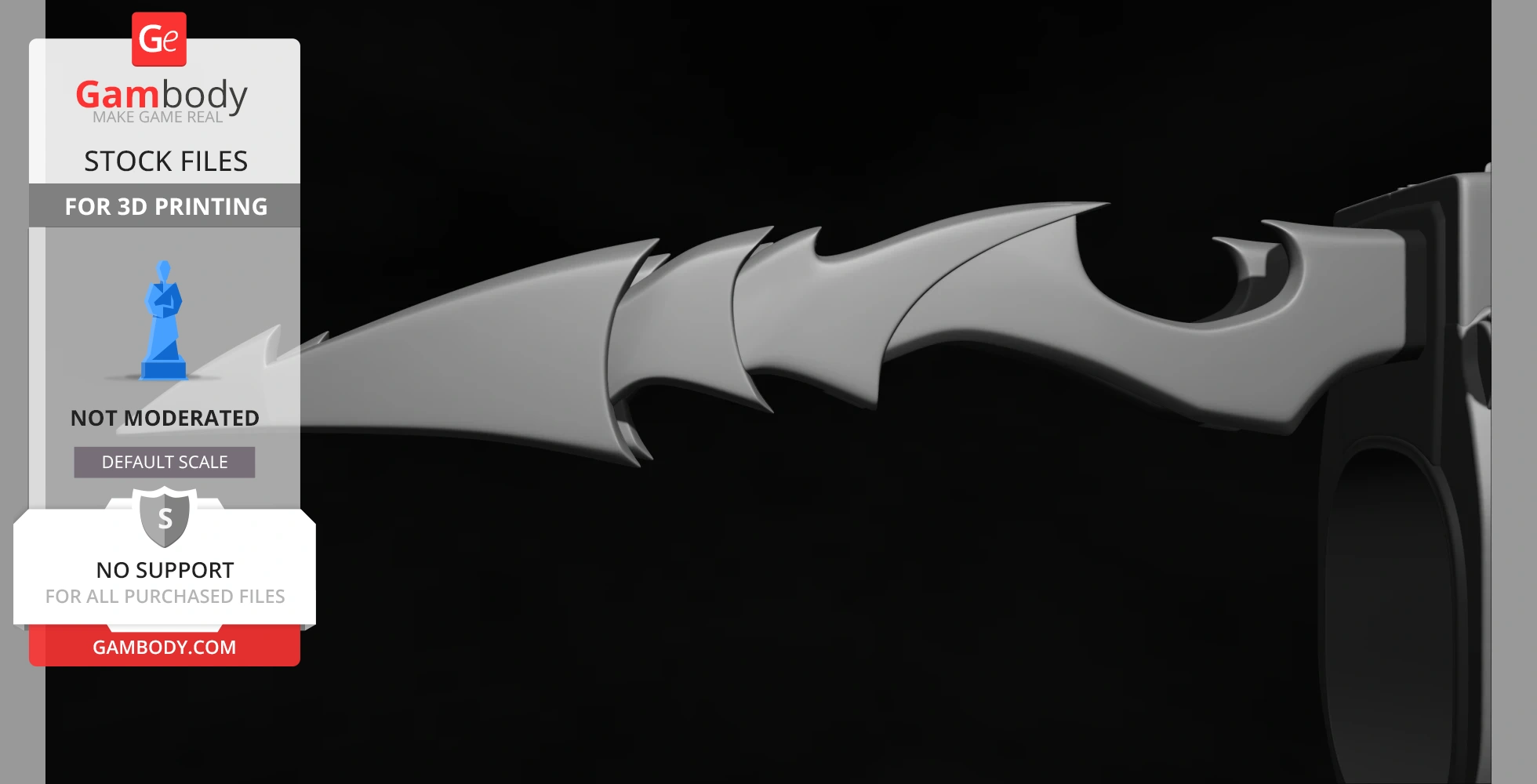 A 3D model of a jagged, blade-like Predator gauntlet for the right forearm, designed for 3D printing.