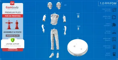 3D model parts of a character from "Lethal Weapon" for assembly, including head, torso, limbs, and base.