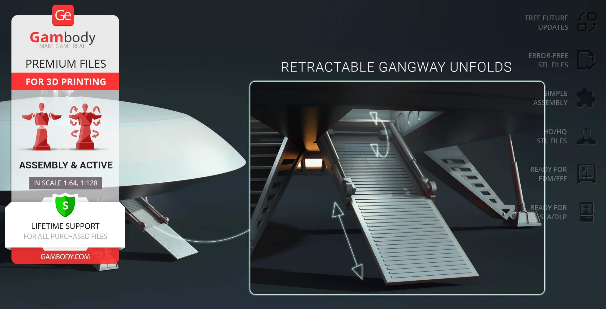 3D model of Jupiter 2 spaceship with a retractable gangway, ready for 3D printing.