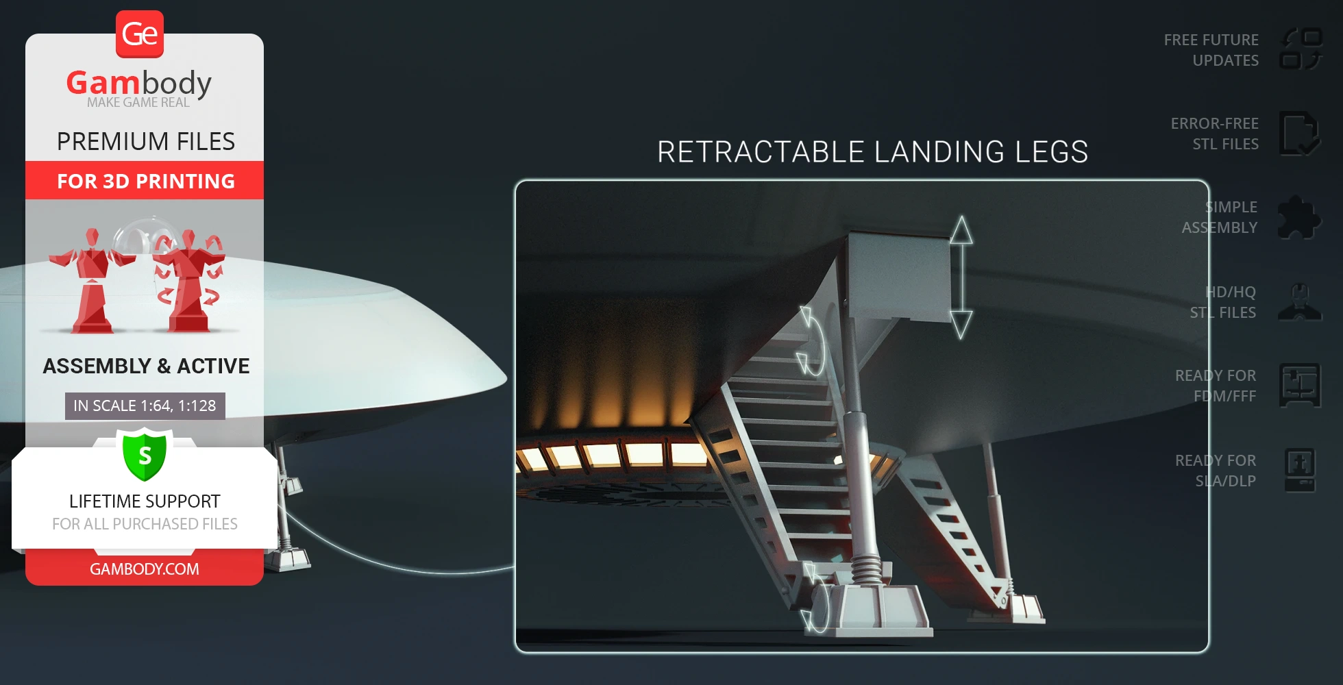 3D model of the Lost in Space Jupiter 2 with retractable landing legs, ready for 3D printing.