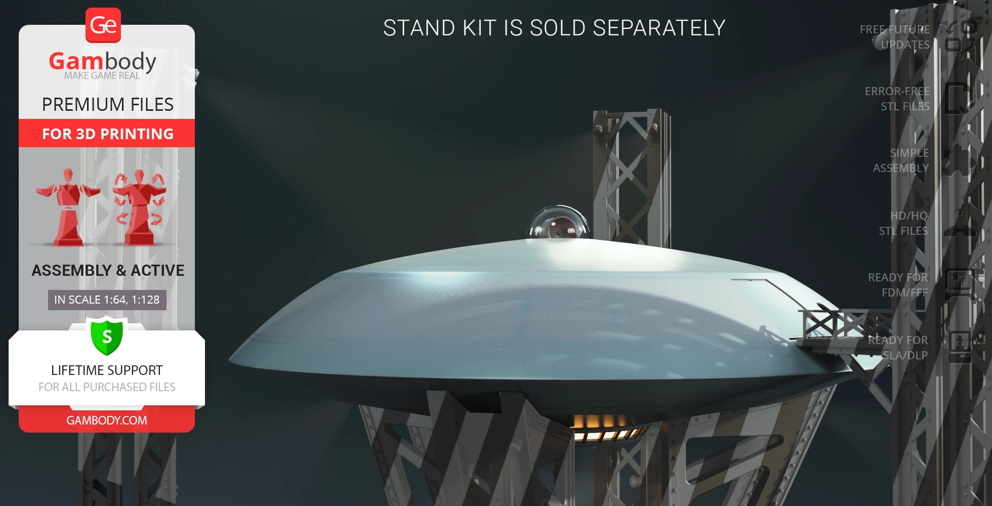 A detailed 3D model of the Jupiter 2 spacecraft from Lost in Space, shown within a framework structure.