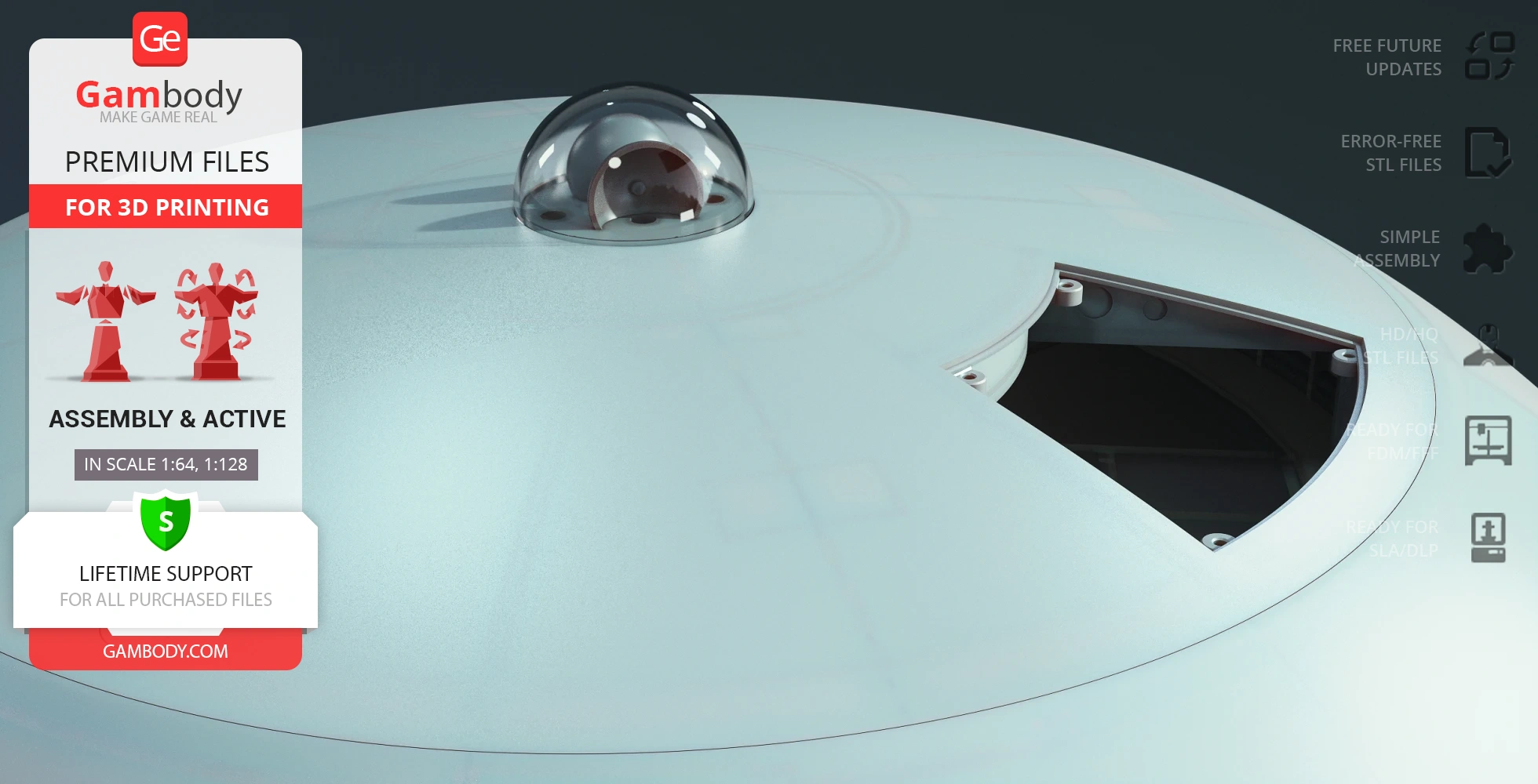 A detailed 3D model of the Jupiter 2 spaceship from 'Lost in Space' with assembly options for 3D printing.