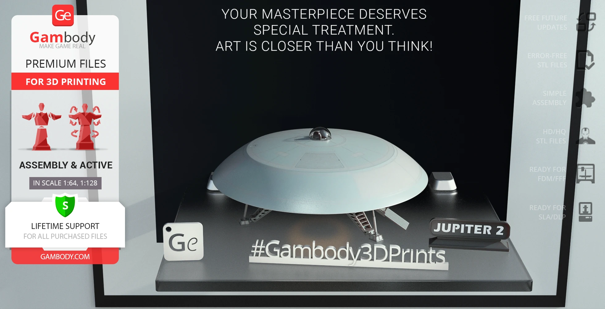 A detailed 3D model of the Jupiter 2 spaceship from 'Lost in Space' on display for 3D printing.