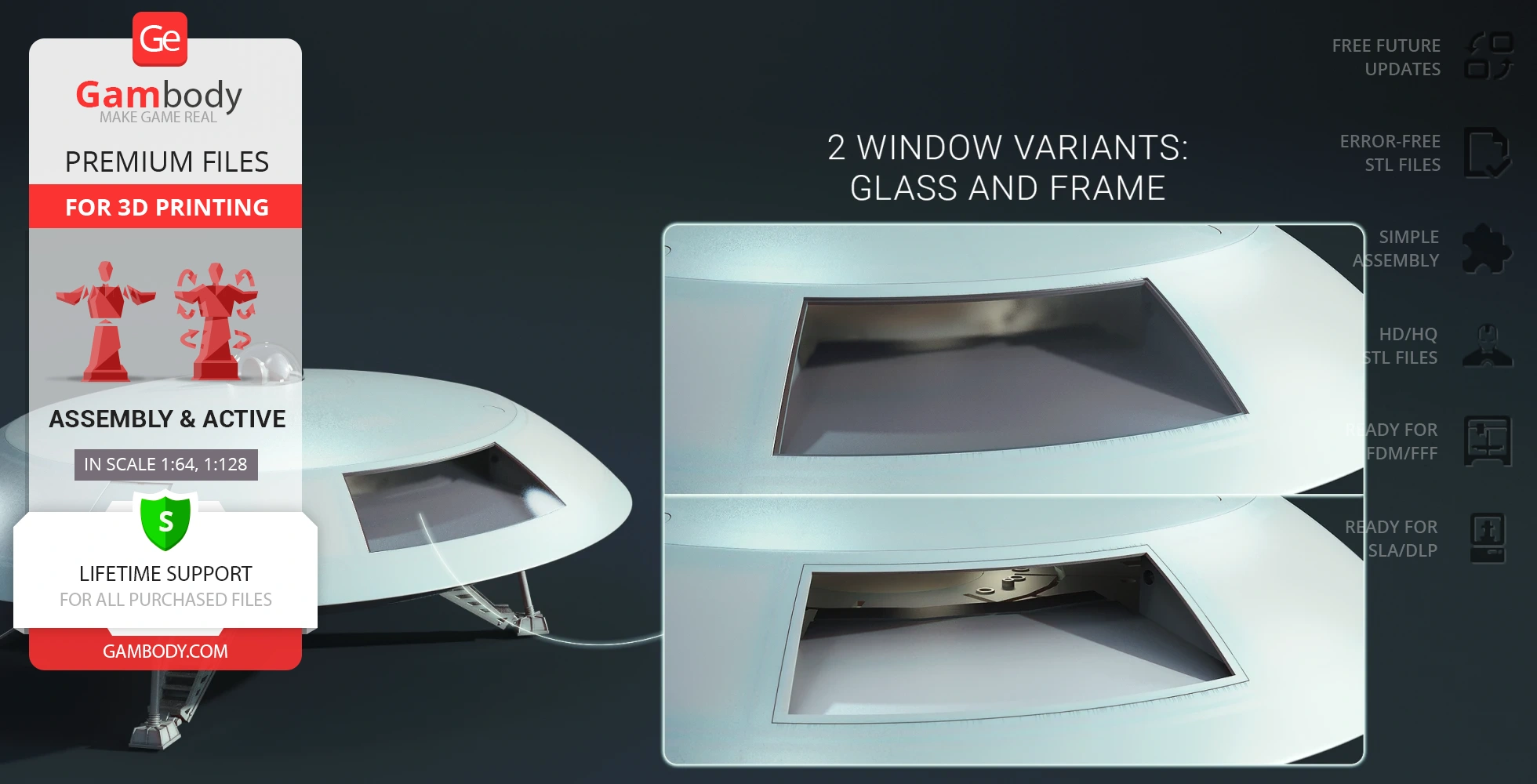 High-quality 3D model of the Jupiter 2 spaceship with glass and frame window variants for 3D printing.