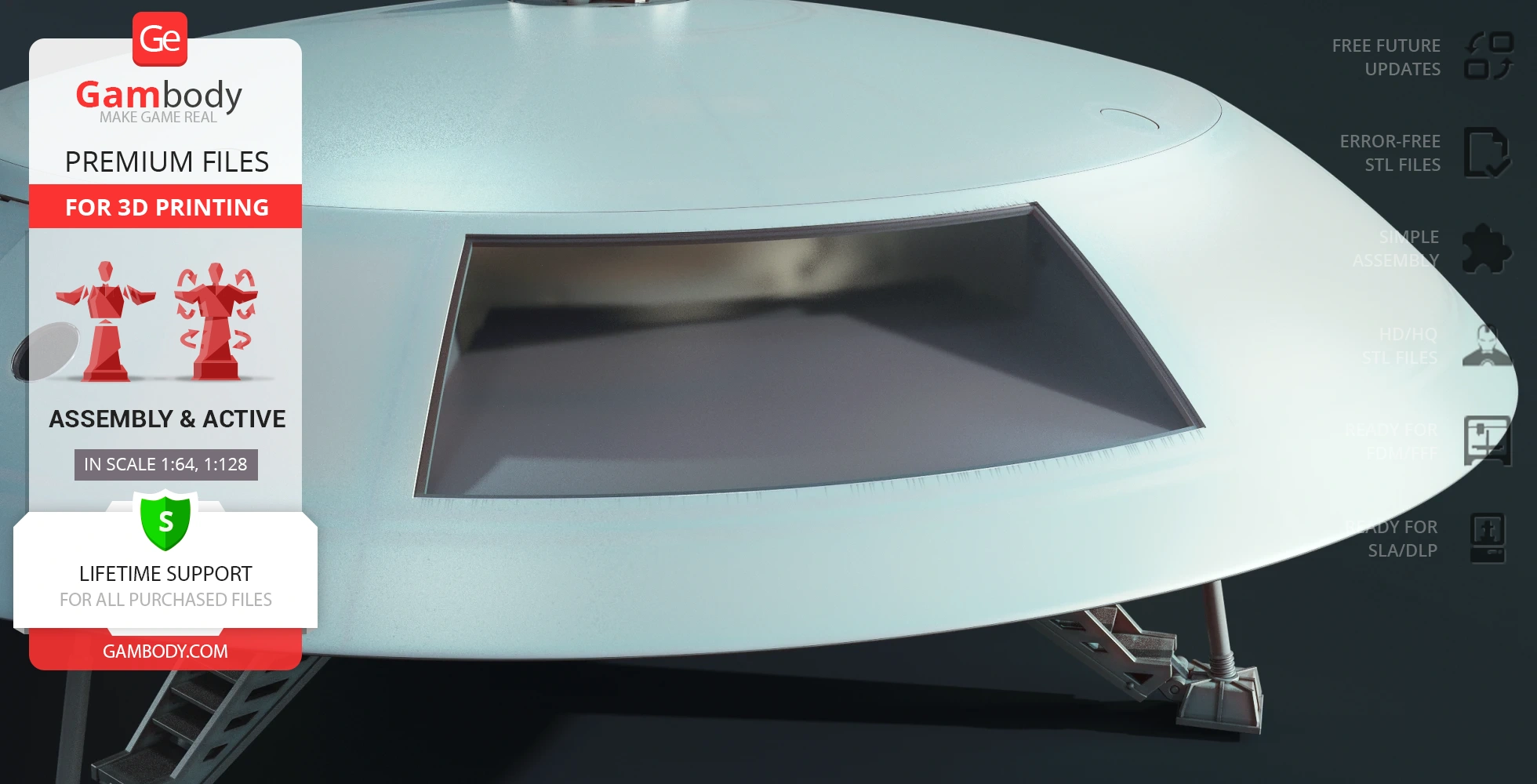 A detailed 3D model of the Jupiter 2 spaceship from Lost in Space, featuring a sleek, rounded design.
