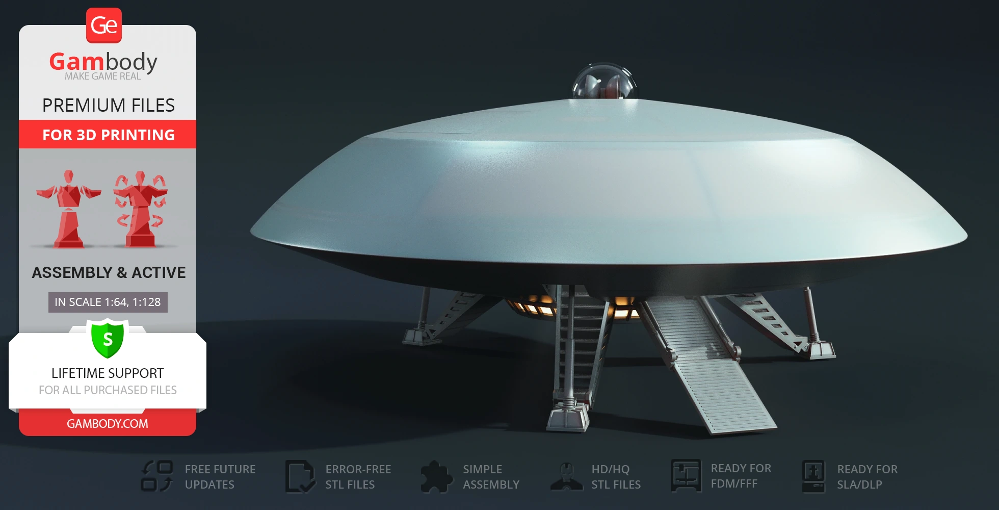 A high-quality 3D model of the Jupiter 2 spaceship from 'Lost in Space' with landing ramps extended.