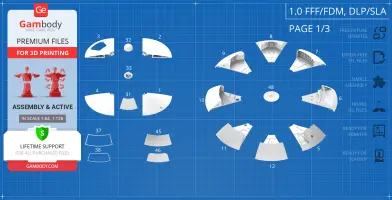 Blueprint layout of 3D printable parts for the Jupiter 2 model from 'Lost in Space' by Gambody.