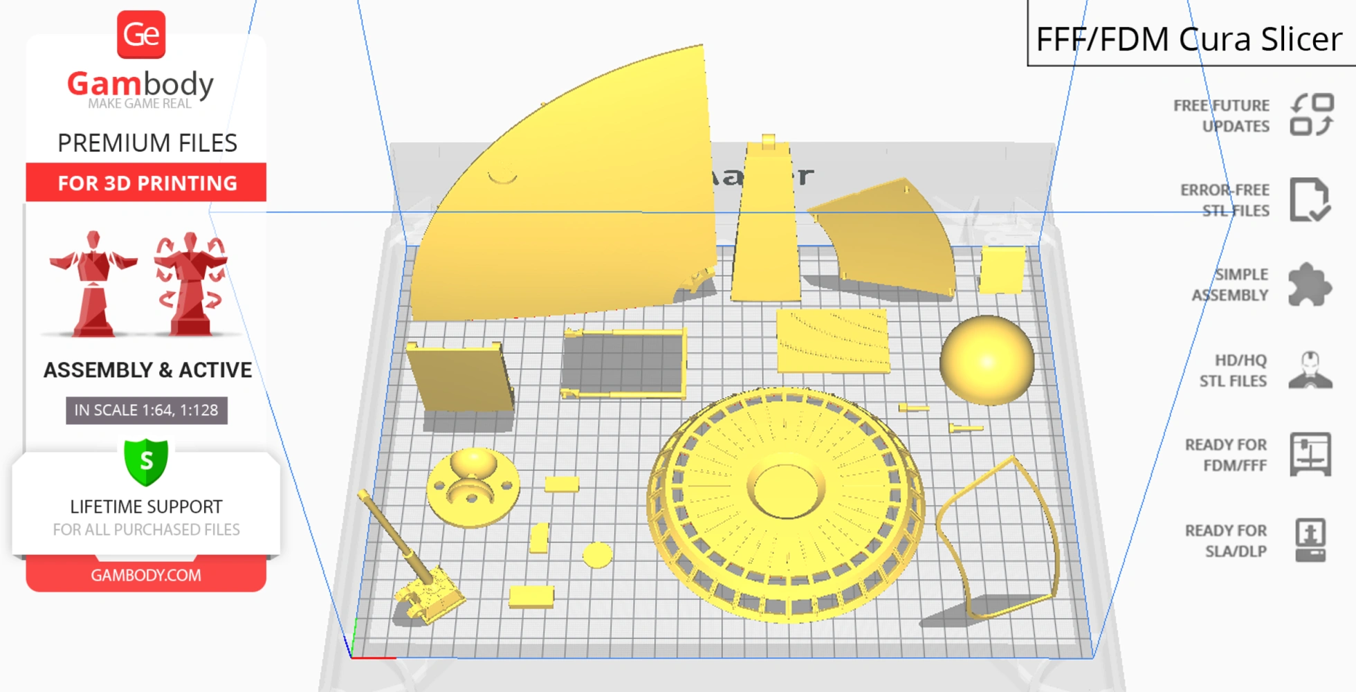 Collection of 3D-printed parts for the Jupiter 2 spaceship from 'Lost in Space' on a grid layout.
