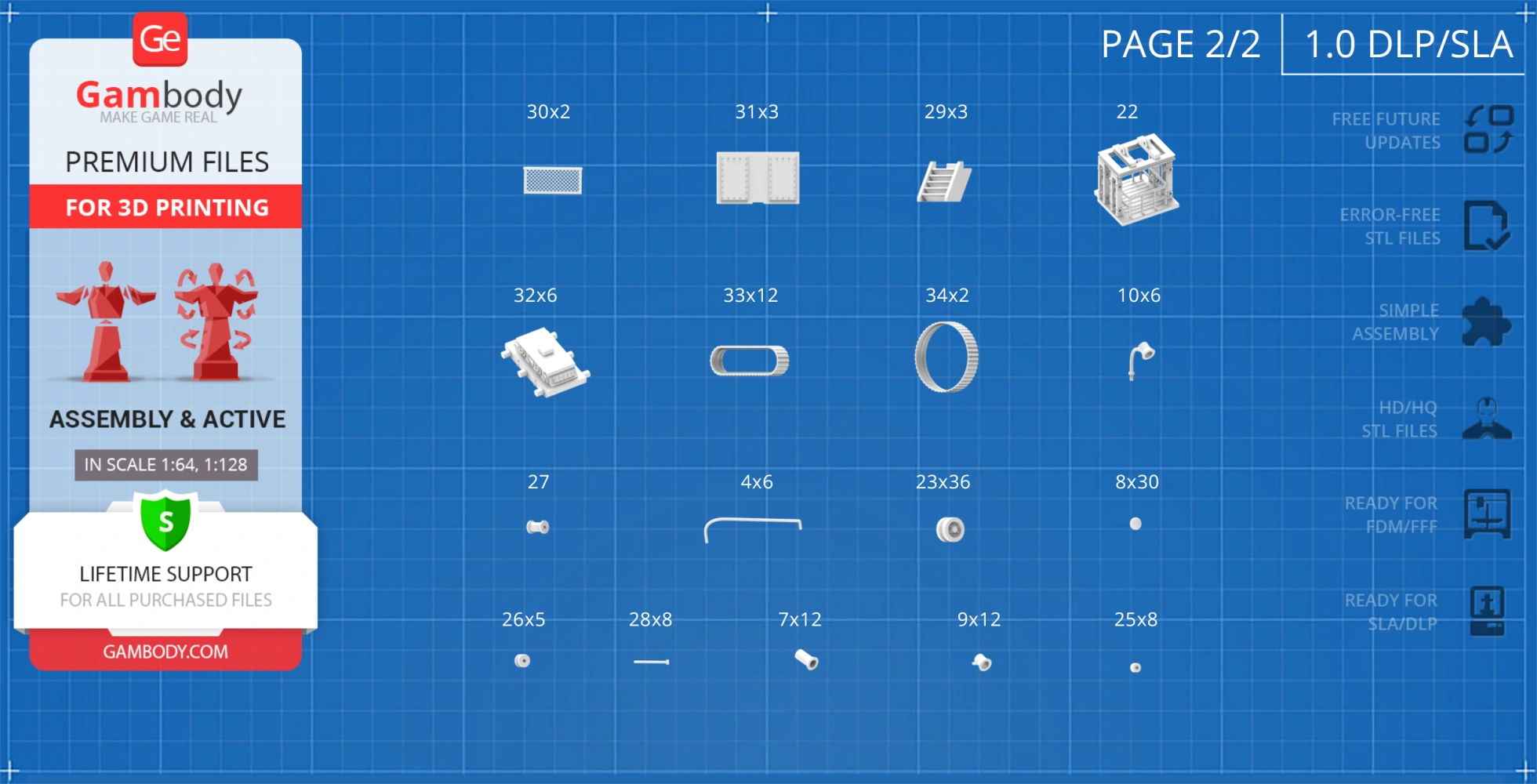 Various parts and components for a Jupiter 2 3D model assembly, displayed on a blueprint-style background.