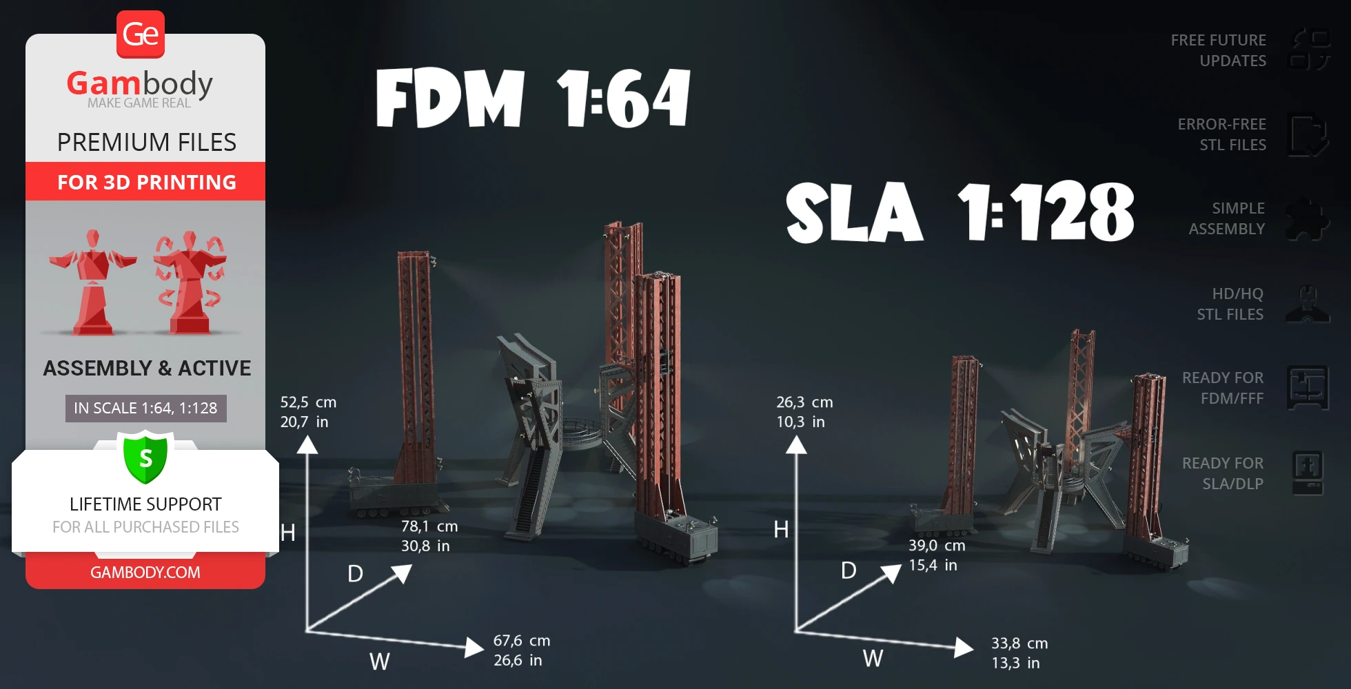 3D model of Jupiter 2 kit stand for printing, with detailed measurements and scale options displayed.