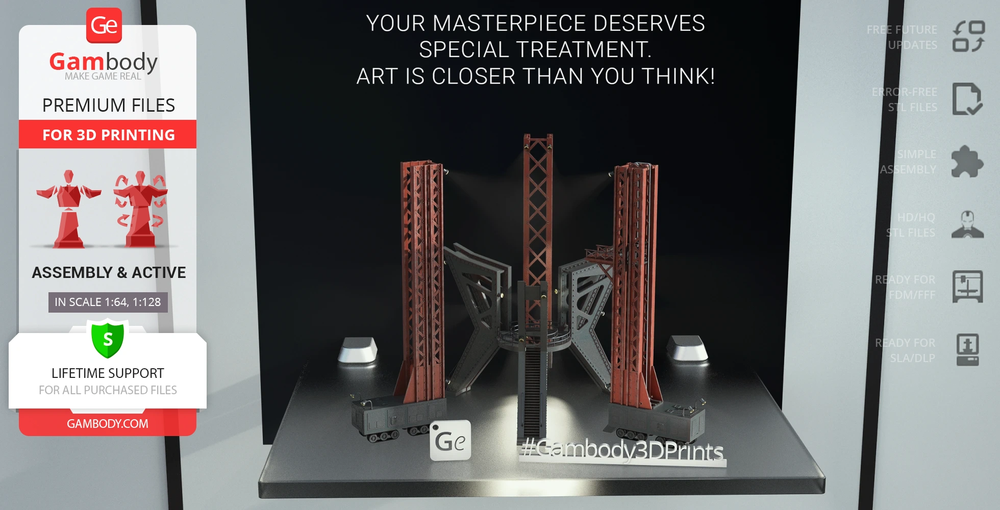 3D model of a detailed spaceship launch stand with towers and platform, designed for 3D printing.