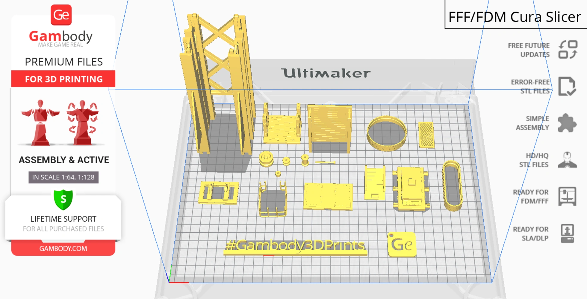 3D model parts for Jupiter 2 stand on a grid, arranged for 3D printing, displayed in a slicing software.