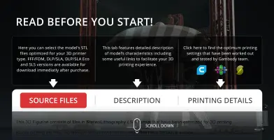 Instruction page for downloading and printing Jupiter 2 STL files, with tabs for details and settings.