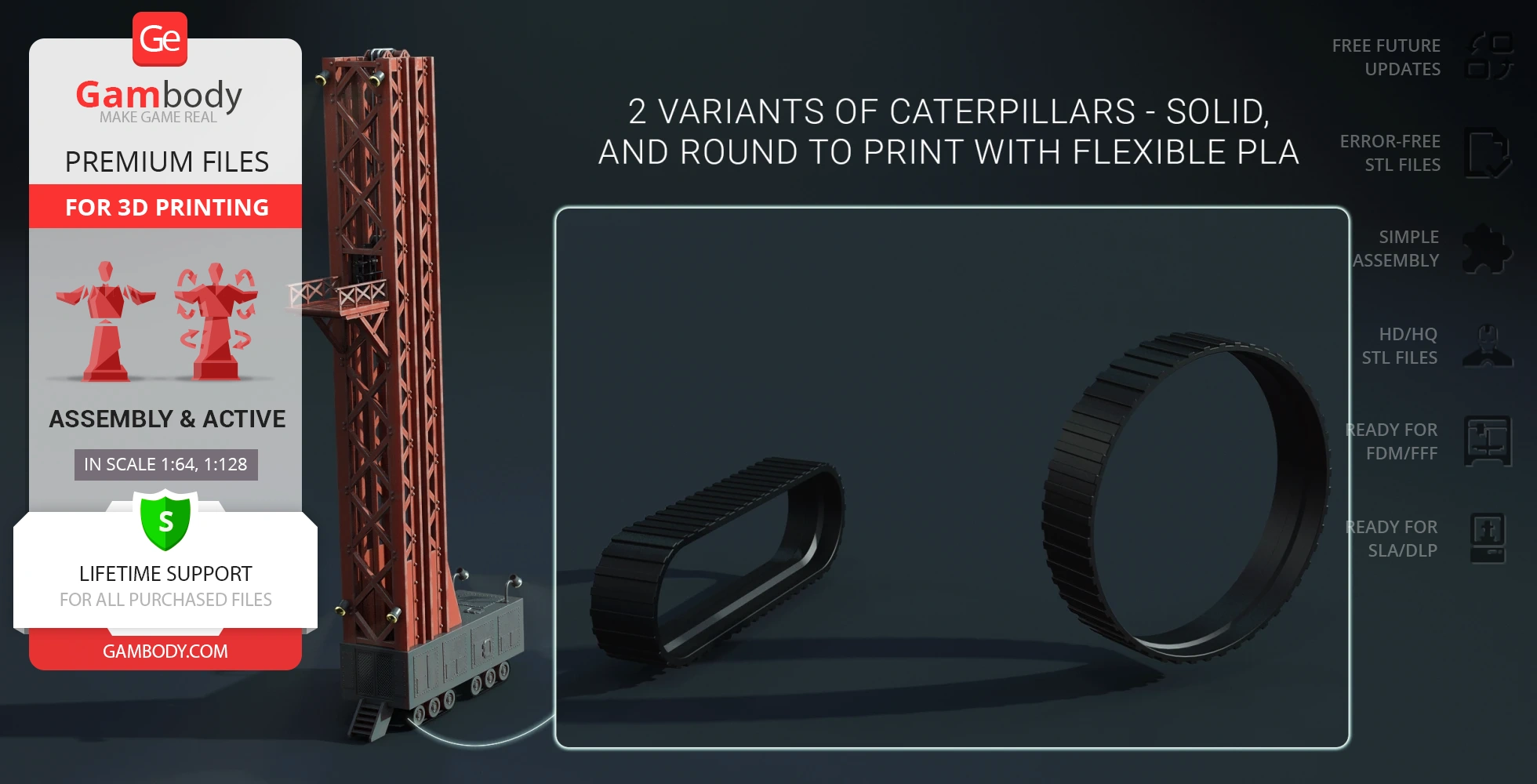 3D model of a launch platform with caterpillar tracks variants for 3D printing by Gambody.
