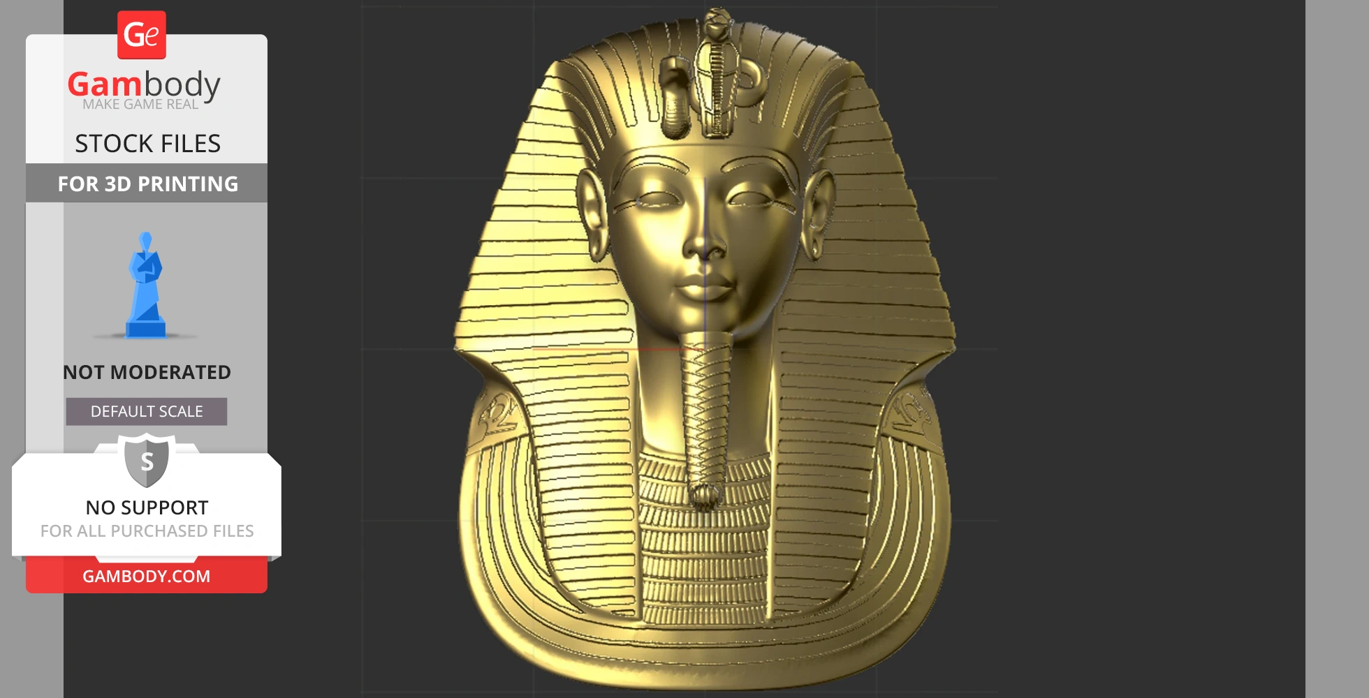 A detailed 3D model of Tutankhamun's golden mask for 3D printing.