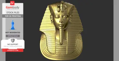 A detailed 3D model of Tutankhamun's golden mask for 3D printing.