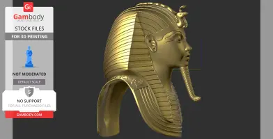3D model of Tutankhamun's golden mask, side view, showcasing intricate details for 3D printing.