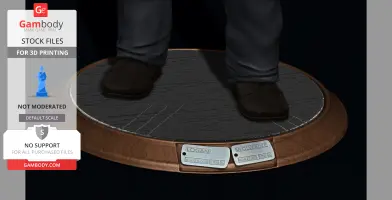 3D print model of Wolverine's lower legs on a textured circular base with nameplates.