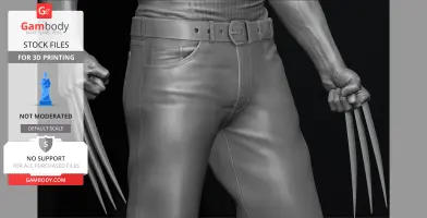 A detailed 3D model of a muscular figure with claws extended, wearing tight pants and a belt.