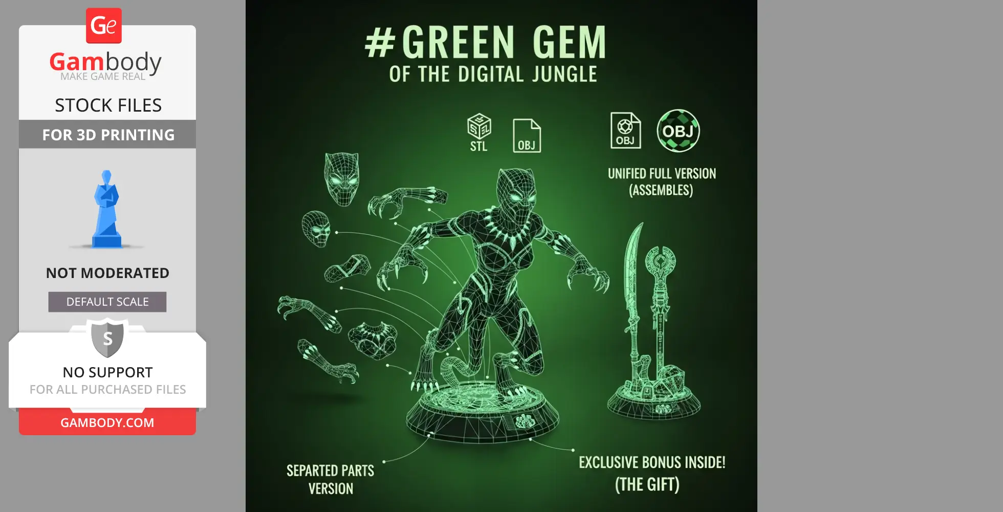 3D model of a female Black Panther ready for printing, with separate parts and exclusive weapon bonus.